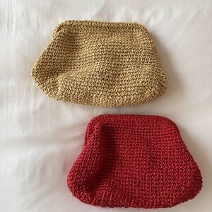 Handmade Crochet Raffia Clutch Set in Red and Tan